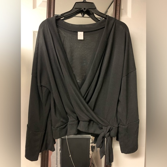 Black Long Sleeve Front Cross Shirt - Picture 1 of 2